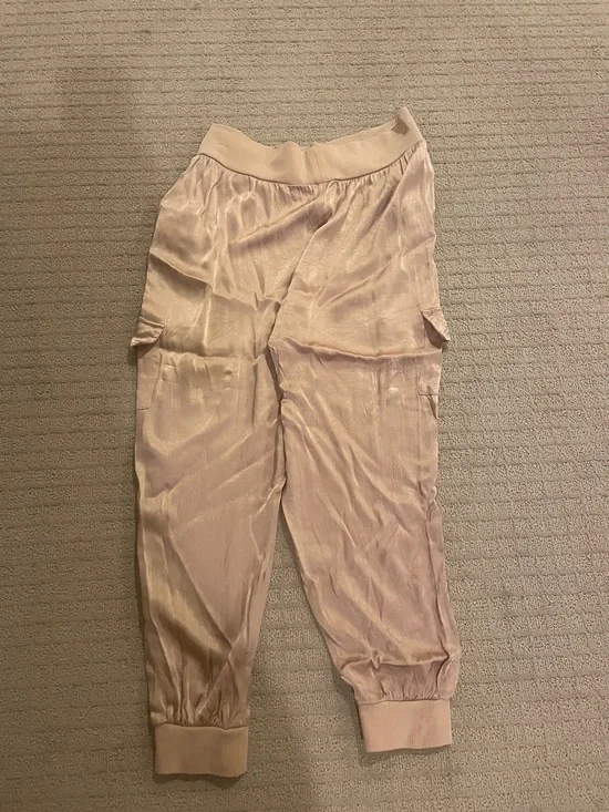 Boston Proper Satin Cargo Joggers in Light Taupe - Picture 3 of 3